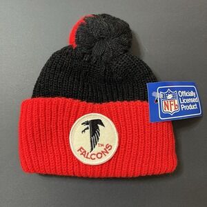 Vintage 80s Atlanta Falcons Football Pom Knit Beanie Hat Kids One Size NWT